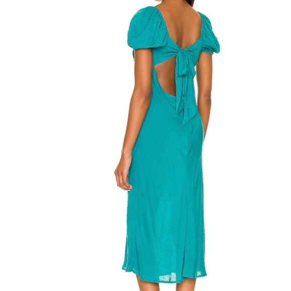 NWT MAJORELLE Solare Midi Dress Swiss Dot Teal Blue Medium - Picture 2 of 7